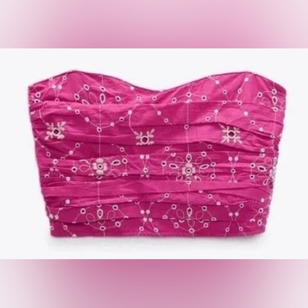 Zara Fuchsia Pink Eyelet Corset Top Cropped Top Size Large